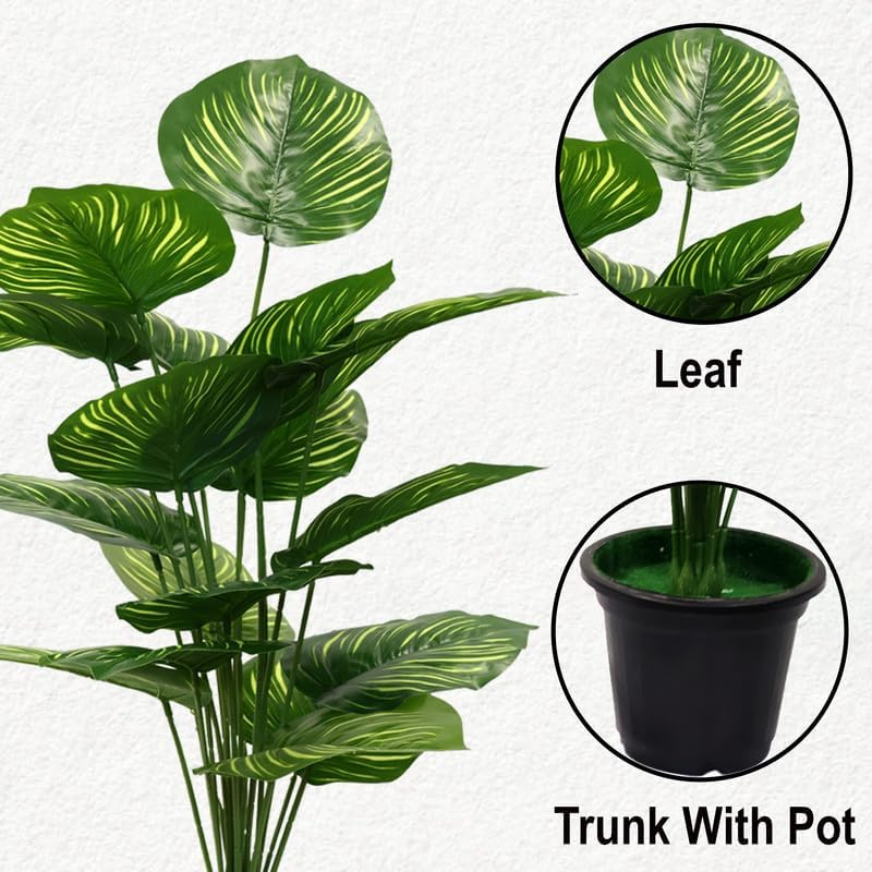 De Gardenia 30-Inch Artificial Philodendron Tropical Caladium Plant with Pot – Dark Green | Faux Decorative Plant for Indoor & Outdoor Home, Office & Commercial Décor (Pack of 1)