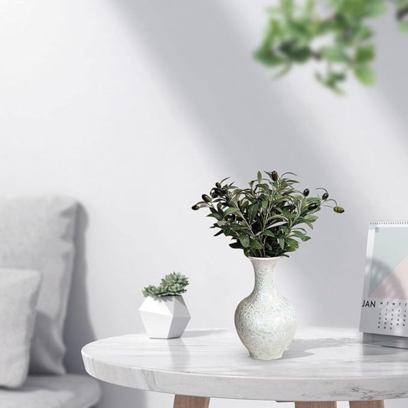De Gardenia Faux Olive Branches with Fruits & Leaves – Decorative Artificial Stems for Vases & Home Styling (Pack of 3 Sticks | Vase Not Included)