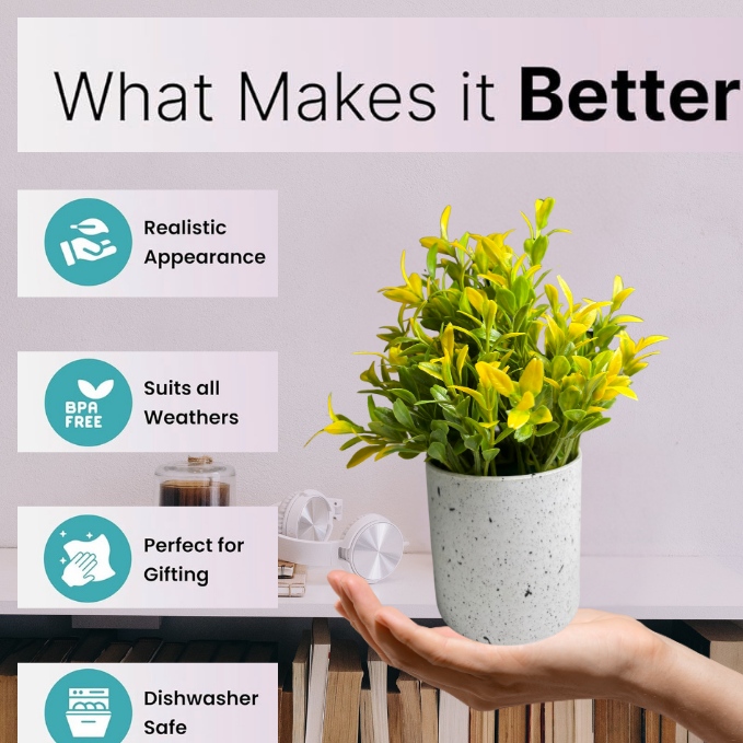 De Gardenia Artificial Rubber Plant – Small Faux Potted Plant for Tabletop, Home, Bathroom & Office Décor | Indoor Decorative Greenery