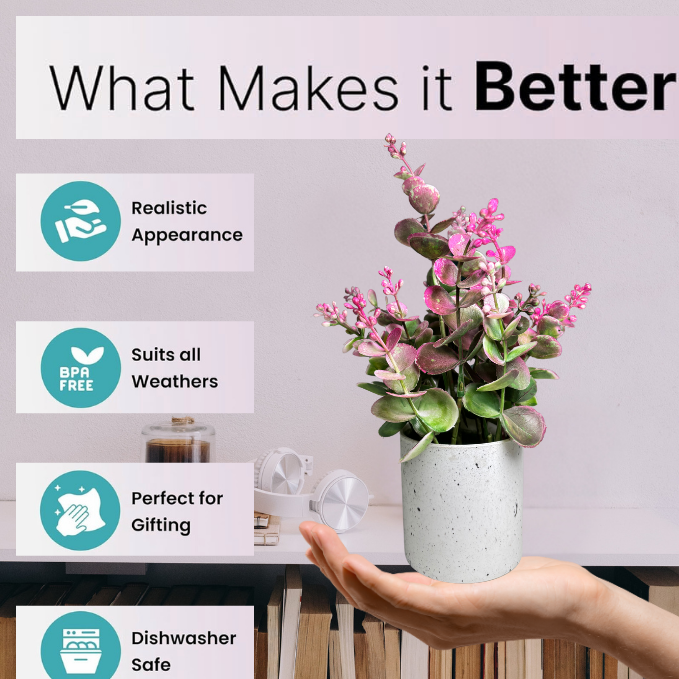 De Gardenia Artificial Rubber Plant – Small Faux Potted Plant for Tabletop, Home, Bathroom & Office Décor | Indoor Decorative Greenery